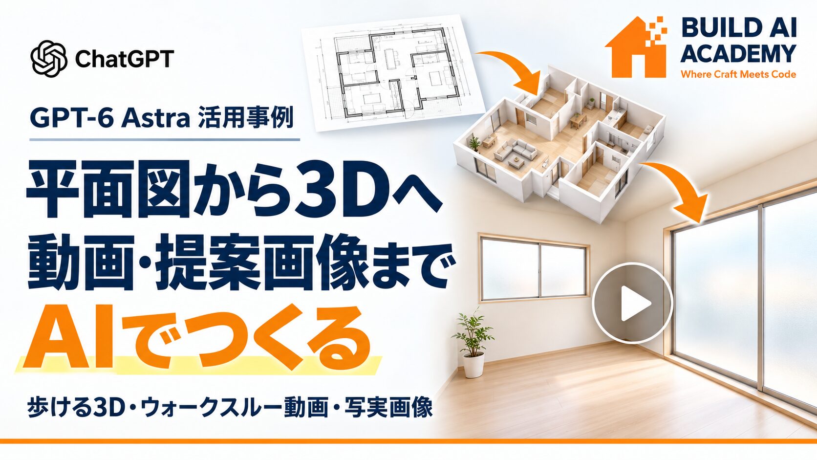 【最新ChatGPT 活用事例】 平面図から3Dへ 動画・提案画像まで！AIでつくる 歩ける3D・ウォークスルー動画・写実画像